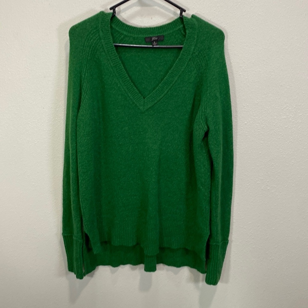 J crew green‎ v neck sweater wool alpaca